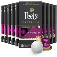 Peet's Coffee, Medium Roast Espresso Pods, Cafe Inspired Ricchezza Intensity 8, 100 Count (10 Boxes Of 10 Espresso Capsules)