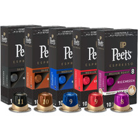Peet's Coffee, Espresso Coffee Pods Variety Pack, Dark, Medium & Decaf Roasts, Intensity 8-10, 50 Count (5 Boxes Of 10 Espresso Capsules)