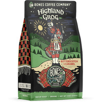 Bones Coffee Company Highland Grog Ground Coffee Beans, Butterscotch Caramel Flavor, Low Acid Flavored Coffee, Made With Arabica Coffee Beans, Medium Roast Gourmet Coffee (12 Oz)