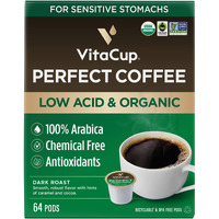 Vitacup Perfect Low Acid Coffee Pods, Usda Organic & Fair Trade, Mycotoxin Free, Dark Roast Guatemala Single Origin, Clean & Pure Recyclable Single Serve Pod Compatible W/Keurig K-Cup Brewers,64 Ct