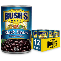 Bush's Best 15 Oz Canned Black Beans, Source Of Plant Based Protein And Fiber, Low Fat, Gluten Free, (Pack Of 12)