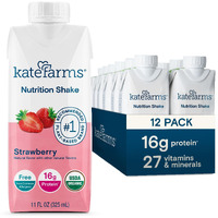 Kate Farms Organic Nutrition Shake, Strawberry, 16G Protein, 27 Vitamins And Minerals, Protein Meal Replacement Drink, Protein Shake, 11 Oz (12 Pack)