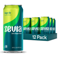 Zevia Zero Sugar, Ginger Ale Soda, Caffeine Free, 16 Fl Oz Cans (Pack Of 12)