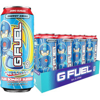 G Fuel Blue Bomber Slushee - Icy Blue Raspberry Slush Energy Drink Inspired By Mega Man, 16 Oz Can, 12-Pack Case
