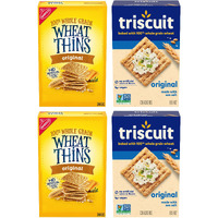 Triscuit Original Whole Grain Wheat Vegan Crackers And Wheat Thins Original Whole Grain Wheat Crackers Variety Pack, 4 Boxes