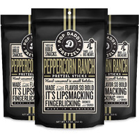 Pop Daddy Flavored Pretzels Sticks | Healthy Gourmet Pretzels Snacks | 7.5Oz Individual Bags | 3 Pack | Peppercorn Ranch