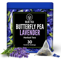 Blue Tea - Butterfly Pea Flower Tea - Lavender - 30 Count - Plant Based Tea Bags | Anti-Oxidant Rich | Flower Based - Herbal Tea - Caffeine Free - Vegan - Gluten - Free - Non-Gmo | Tin Packaging