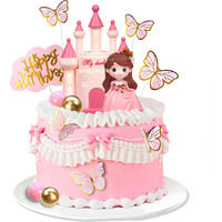 19 Pcs Princess Cake Topper Castle Cake Decoration With Butterflies And Balls For Girl Kid Happy Birthday Party Decorations Princess Baby Shower Supplies (Pink)