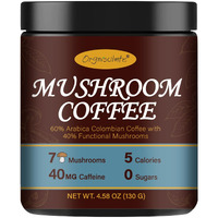 Orgnisulmte Premium Mushroom Coffee 4.58 Oz, Fresh Ground Colombian Instant Coffee With 7 Superfood Mushrooms Better Taste, Natural Ingredients Gluten Free, Vegan, Keto, Non-Gmo 130G