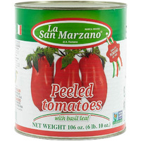Large Can, La San Marzano Peeled Plum Tomatoes In Puree With Basil Leaf, 106 Oz (#10 Can), Premium Quality, 100% Product Of Italy, Authentic Italian Flavor