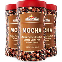 Elite Instant Coffee Mocha Flavored Drink Mix 7Oz (3 Pack) Gluten Free, Resealable Tin Bottle