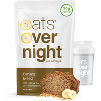 Oats Overnight Banana Bread - Vegan Overnight Oats With 20G Protein, High Fiber Breakfast Protein Shake - Gluten Free Oatmeal, Non Gmo High Protein Oatmeal (2.6 Oz Per Meal) (8 Pack + Blenderbottle)