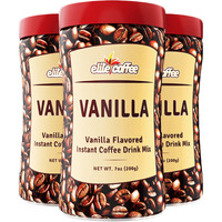 Elite Instant Coffee Vanilla Flavored Drink Mix 7Oz (3 Pack) Gluten Free, Resealable Tin Bottle
