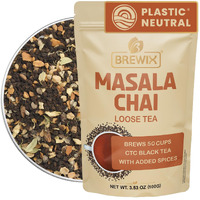 Brewix, Masala Chai Tea Loose Leaf Ctc Tea (50+ Cups, 3.53Oz/100G) Strong Robust & Aromatic, All Natural | Blended With Exotic Spices | Ginger, Cinnamon, Cardamom, Clove & Black Pepper