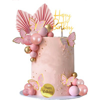 Happy Birthday Cake Topper Pink Balls Cake Topper Butterfly Balls Cake Decorations For Baby Shower Wedding Birthday Boho Party Supplies