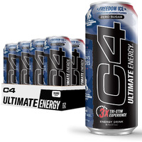 C4 Ultimate X Wounded Warrior Project | Pre Workout Sugar Free Energy Drink | Tri-Stim Experience With 300Mg Caffeine + Teacrine + Dynamine | Freedom Ice | 16Oz (Pack Of 12)