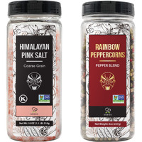 Soeos Himalayan Pink Salt And Rainbow Peppercorn Grinder Refills, 18Oz Salt & 8Oz Peppercorns, Kosher Seasoning Set For Cooking