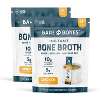 Bare Bones Bone Broth Instant Powdered Beverage Mix, Chicken, Pack Of 32, 15G Sticks, 10G Protein, Keto & Paleo Friendly