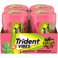 Trident Vibes Sour Patch Kids Watermelon Sugar Free Gum, 4 Bottles Of 40 Pieces (160 Total Pieces)