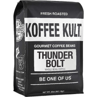 Koffee Kult Thunder Bolt Dark Roast Coffee Beans, Whole Bean, Fresh Roasted, 100% Arabica Robust Blend Of Colombian And Brazil Whole Beans Bulk 32Oz
