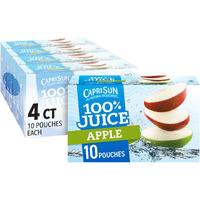 Capri Sun 100% Apple Juice For Kids Lunch (40 Ct Pack, 4 Boxes Of 10 Pouches)