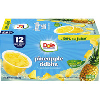 Dole Pineapple Tidbits In 100% Juice^ - Dole Fruit Bowls Snacks - 4 Oz Fruit Bowls - 12 Pack