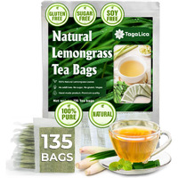 135 Lemongrass Tea Bags, 100% Natural & Pure Lemongrass Leaves, Eco-Conscious Tea Bags, Lemongrass Herbal Tea. Lemongrass Leaf Tea. No Sugar, No Caffeine, No Gluten, Vegan.