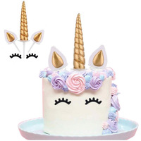 Yashell Topper, Reusable Gold Horn,Ears And Eyelashes Cake Value Set For Unicorn Party Decoration For Baby Shower,Weddin