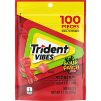 Trident Vibes Sour Patch Kids Redberry Sugar Free Gum, Resealable Pouch, Pack Of 1 (100 Pieces)