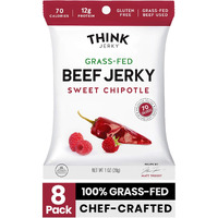Think Jerky, Sweet Chipotle Beef Jerky (2.2 Ounce Bags, Pack Of 8 Bags) - Delicious Chef Crafted Jerky, Grass-Fed Beef Jerky, Gluten Free, No Antibiotics Or Nitrates - Healthy Protein Snack, Low Calorie And Low Fat
