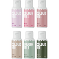 Colour Mill Botanical Oil-Based Food Coloring, 20 Milliliters Each Of 6 Colors: Dusk, Latte, Lilac, Olive, Rose & Sage, 120.0 Grams, 4.08 Fl Oz