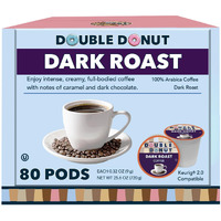 Double Donut Dark Roast Coffee Pods, Extra Bold Blend Coffee, Single Serve Coffee For Keurig K Cups Machines, Dark Roast Coffee In Recyclable Pods, 80 Count