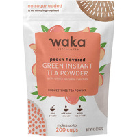 Waka Instant Green Tea Mix, Peach Flavored - 100% Tea Leaves, No Additives, Unsweetened Tea Powder In Bulk Pouch - Easy Quick Hot And Iced Teas, Up To 200 Cups (4.5Oz)
