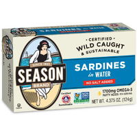 Season Sardines In Water - No Salt Added, Wild Caught, 22G Of Protein, Keto Snacks, More Omega 3's Than Tuna, Kosher, High In Calcium, Canned Sardines - 4.37 Oz Tins, 6-Pack