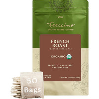 Teeccino French Roast Herbal Tea - Rich & Roasted Herbal Tea Thats Caffeine Free & Prebiotic For Natural Energy, Coffee Alternative, 50 Tagless Eco-Friendly Tea Bags
