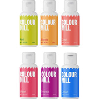Colour Mill Oil-Based Food Coloring, Tropical Pack: 20 Milliliters Each Of 6 Colors - Cobalt, Coral, Fuchsia, Kiwi, Mango And Melon