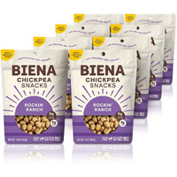 Biena Crispy Roasted Chickpea Snacks, Rockin Ranch, High Protein Snacks, High Fiber Snacks, Gluten Free, Plant-Based, Non-Gmo, Healthy Snacks For Adults And Kids, 8-Pack 5 Ounce Bags