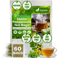 60 Tea Bags Relieves Constipation Natural Tea, Blend Of Senna Leaves - Peppermint - Licorice - Fennel, 100% Natural Ingrendients, Hand-Made Herbal Tea, No Sugar, No Caffeine, No Gluten, Vegan.