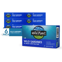 Wild Planet Sardines In Water Lightly Smoked With Sea Salt, Nutritional Powerhouses Packed With Flavor, 4.4 Ounce (Pack Of 6)