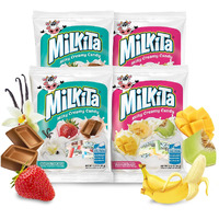 Milkita Creamy Shake Candy Pack Of 4, Gluten Free Chewy Candies With Calcium & Real Milk, Zero Trans Fat, Low-Sugar, Assorted Neapolitan Flavors (Vanilla, Strawberry, Chocolate) & Tropical Flavors (Banana, Honeydew, Mango), 120 Pcs