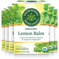 Traditional Medicinals Organic Lemon Balm Herbal Tea, Calming And Supports Digestion, (Pack Of 6) - 96 Tea Bags Total
