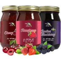 Green Jay Gourmet Classic Jam Collection - Cherry, Blackberry, & Strawberry Jam - All-Natural Fruit Jam Bundle - Vegan, Gluten-Free Jam - No Preservatives Or Corn Syrup - Made In Usa - 3 X 20 Ounces