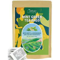 Teelux Mint Green Tea Bags, Green Tea With Peppermint, Spearmint, And Lemongrass, Caffeinated, 100% Real And Natural, 50 Count