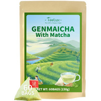 Teelux Genmaicha Tea Bags, Genmai Cha With Sencha Green Tea, Matcha And Roasted Brown Rice, Premium Genmai Cha, Smooth Taste, 60 Count