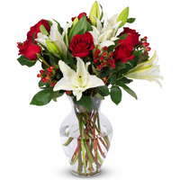 Benchmark Bouquets, Red Elegance, Glass Vase Included, Gift Fresh Flowers For Birthday, Anniversary, Get Well, Sympathy, Congratulations, Thank You, Just Because