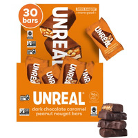 Unreal Dark Chocolate Peanut Caramel Nougat Bars (30 Mini Bars) | 70% Organic Ingredients, Fair Trade, Non-Gmo | No Corn Syrup, Sugar Alcohols, Soy | .67Oz Each