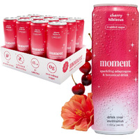 Moment Adaptogen Drink (Shark Tank) | Cherry Hibiscus Sparkling Soda | Flavored Sparkling Water | L-Theanine, Ashwagandha For Calm | Sugar Free Drinks, 0 Caffeine, 0 Alcohol | 12-Pack