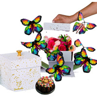 Sendacake Celebration Surprise Explosion Gift Box With Flying Butterflies, Flower Shower & 3"" Chocolate Chip Mini Bundt Cake - Premium Gift For Birthdays, Weddings, Anniversaries & All Occasions - Ideal For All Ages - Fast Delivery