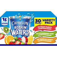 Capri Sun Roarin' Waters Fruit Punch, Strawberry Kiwi & Tropical Punch Flavored With Other Natural Flavor Water Beverage, 30 Ct Box, 6 Fl Oz Drink Pouches