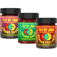 Flybyjing Variety Pack W/Sichuan Chili Crisp, Zhong Sauce & Chengdu Crunch, All Natural & Vegan, Perfect Hot Sauce Gift For Foodies, 6Oz (3 Pack)